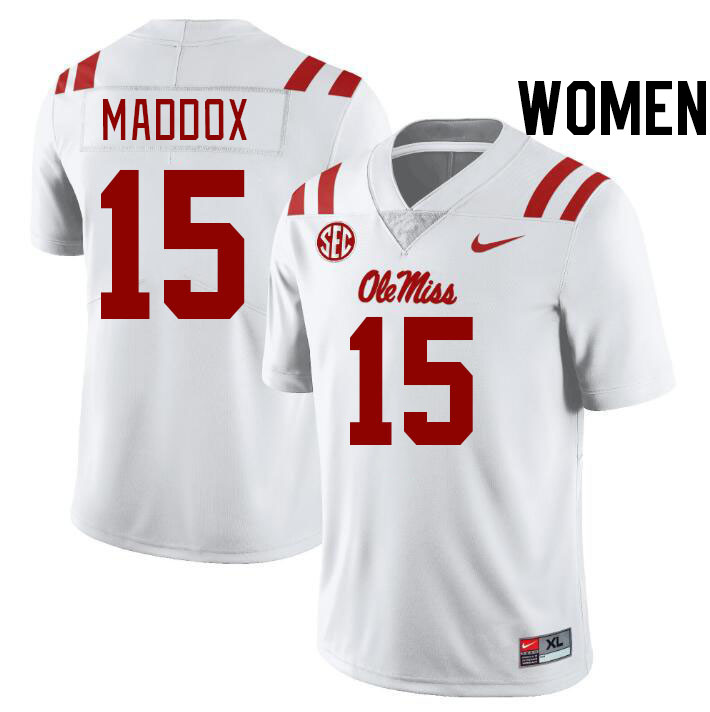 Women #15 AJ Maddox Ole Miss Rebels College Football Jerseys Stitched-White